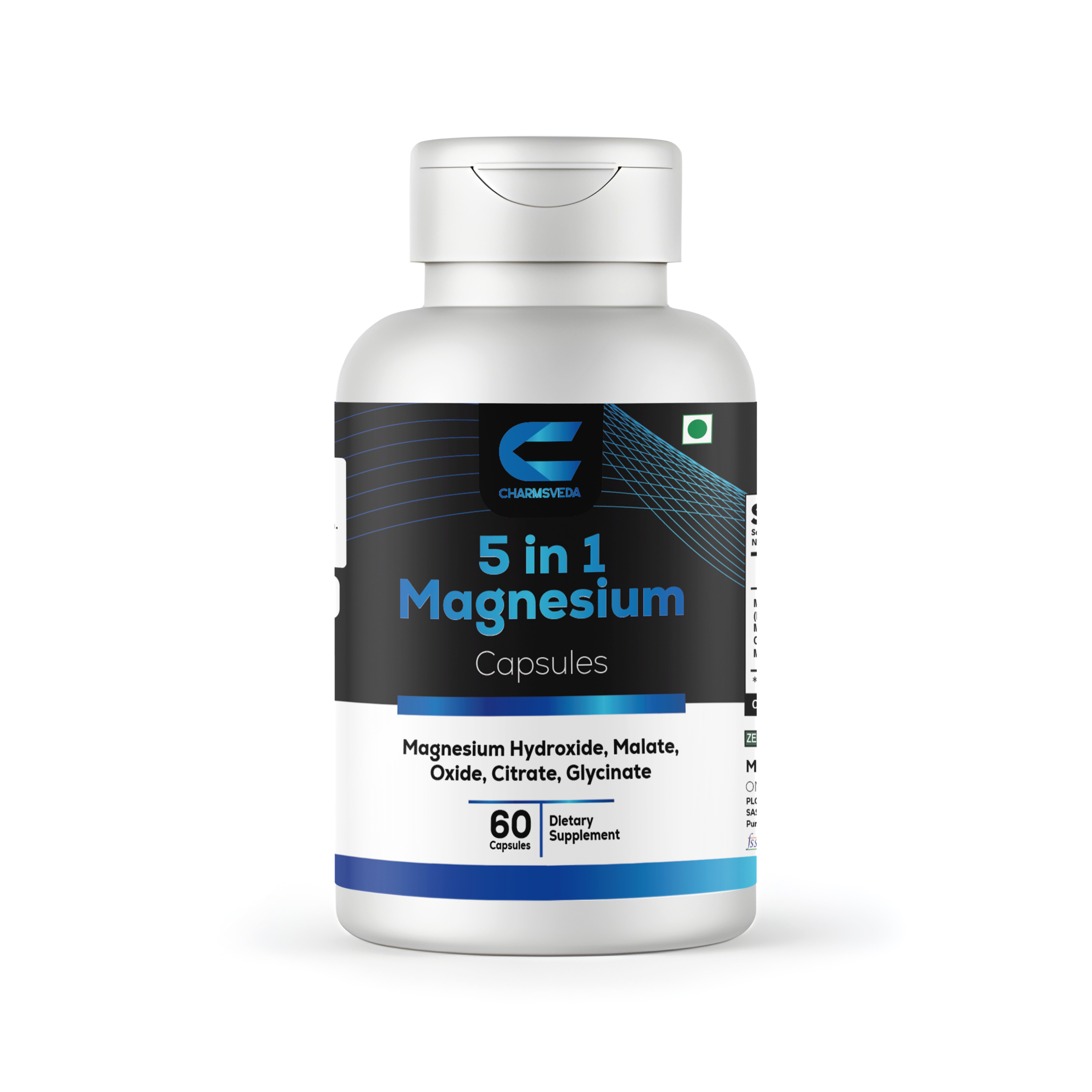 charmsveda 5 in 1 magnesium capsules 500mg | hydroxide, malate, oxide, citrate & glycinate | 60 capsules charmsveda 5 in 1 magnesium capsules 500mg | hydroxide, malate, oxide, citrate & glycinate | 60 capsules